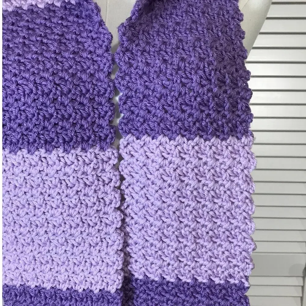 NWT Handmade Crochet Textured Winter Purple Scarf 66” & Beanie